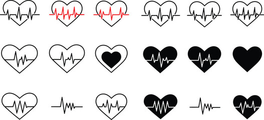 Heart Beat & ECG Line Icons - Medical & Health Monitor Set AI Generative