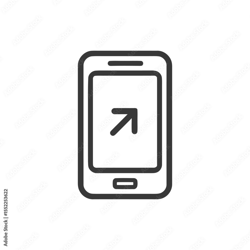 Poster minimalist smartphone icon with arrow, navigation app symbol, isolated design