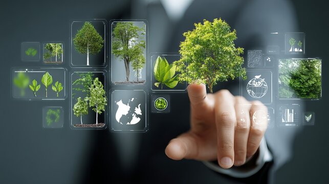 Digital Interface Green Technology Sustainable Ecology Nature Tree Leaves Growth Environmental Conservation Digital Technology Modern Interface Futuristic Innovation Environmental