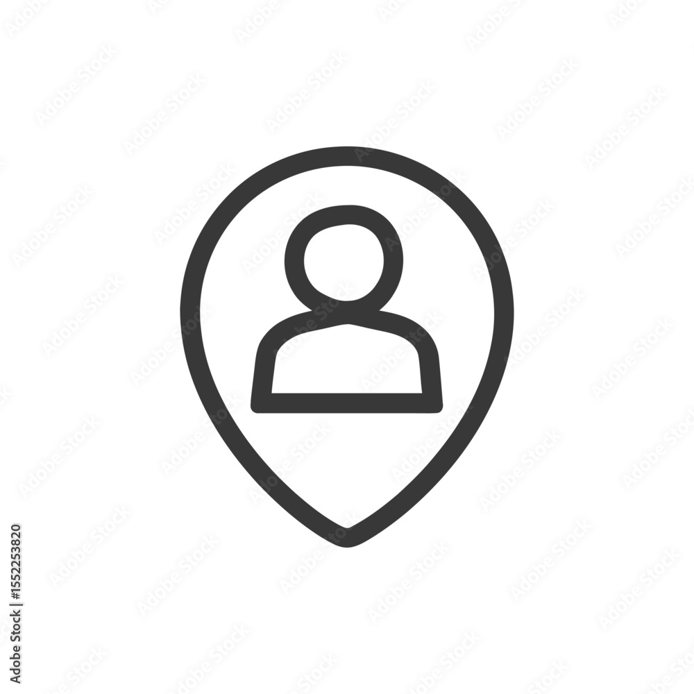 Poster user location icon: minimalist person symbol in map pointer, flat design