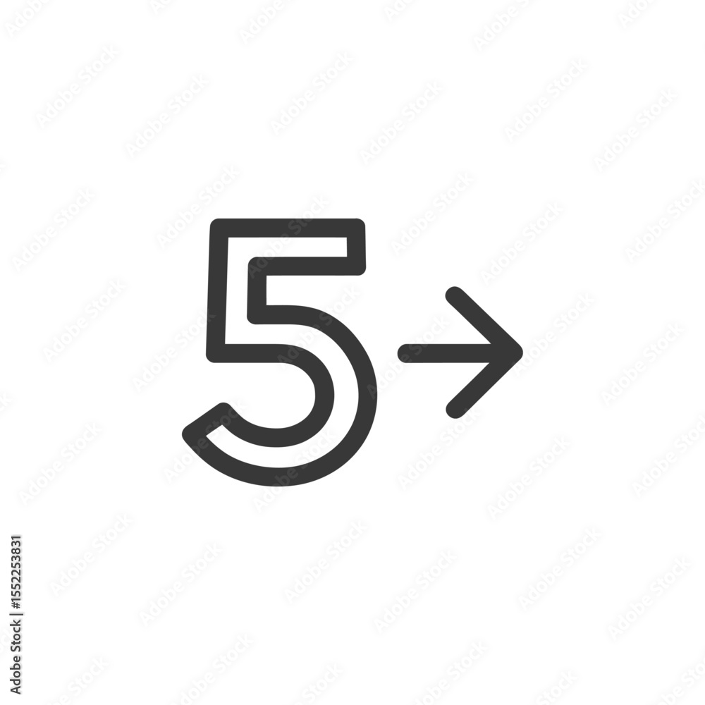 Poster minimalist number five with arrow icon on white background
