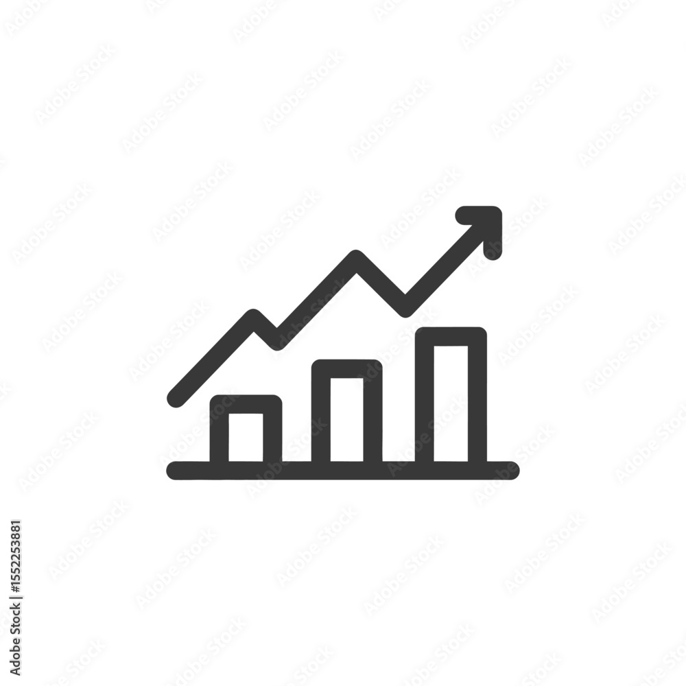 Poster ascending bar graph icon: growth and progress visualization in bold line style