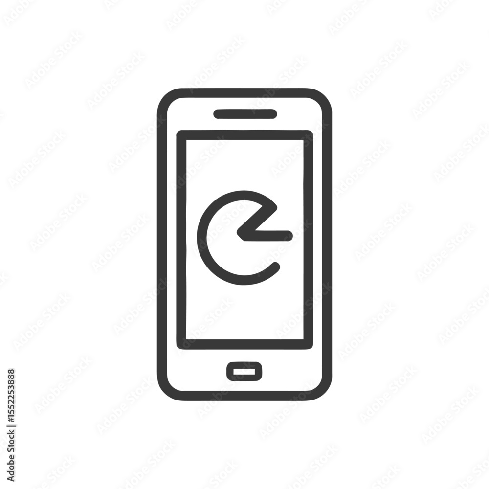 Poster smartphone with pie chart icon: financial data visualization on mobile device