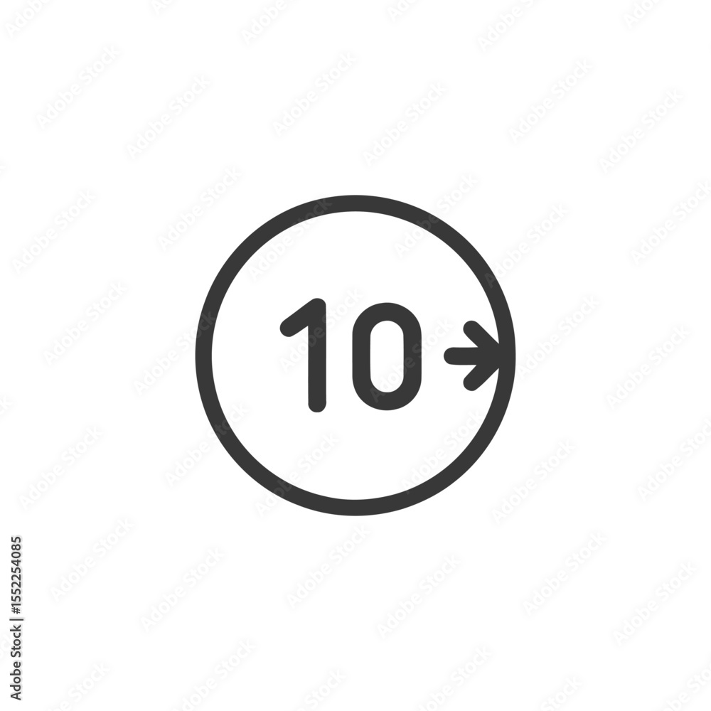 Poster minimalist icon: number 10 with arrow in circle, vector design