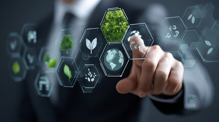 Sustainable Business Technology Green Eco Friendly Digital Interface Global Planet Earth Environmental Responsibility Corporate Social Responsibility Innovation Development Future