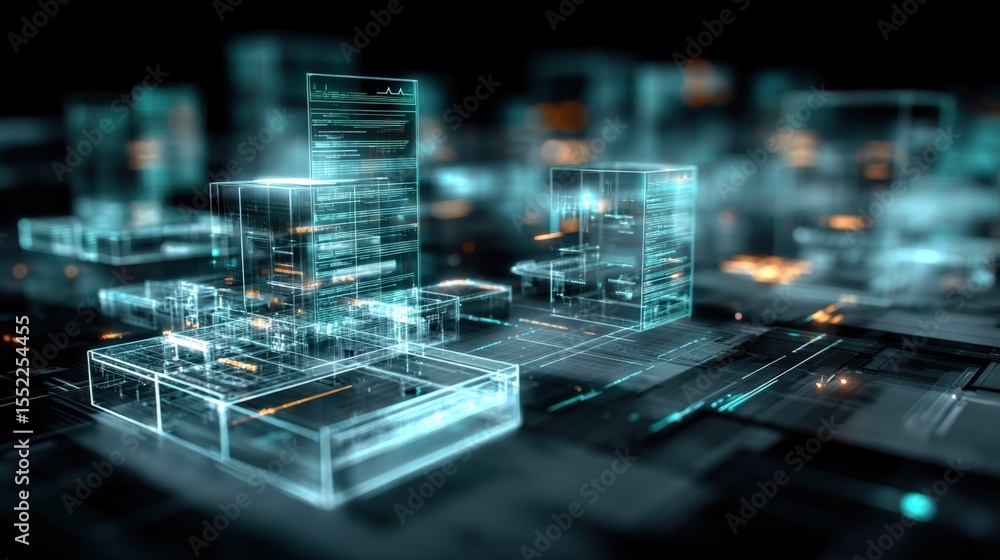 Poster advanced futuristic cityscape with holographic technology digital infrastructure and glowing transpa