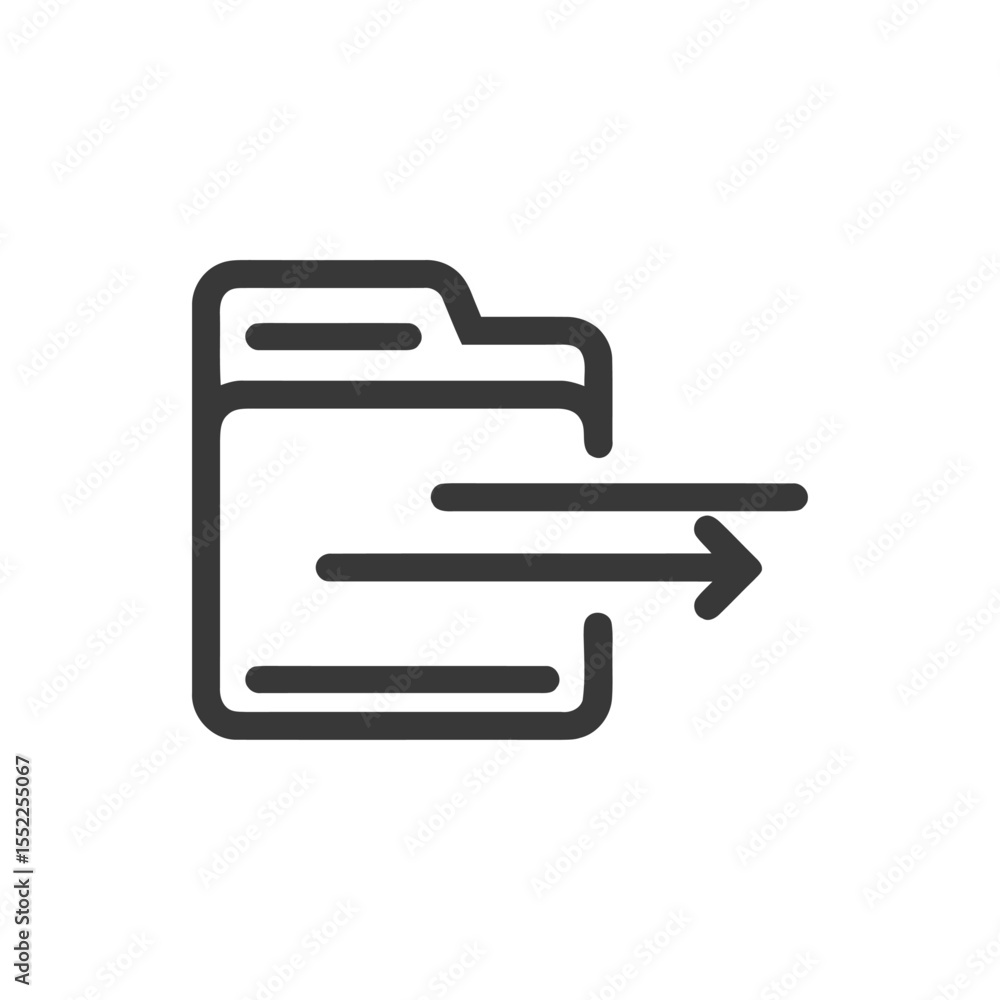 Poster minimalist folder icon with arrow, data transfer symbol, outline style
