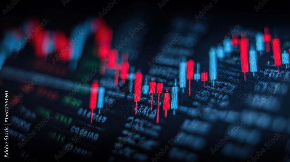 Poster Digital Stock Market Chart Displaying Financial Data and Price Fluctuations with Candlestick Patterns and Graphs for Investment Analysis