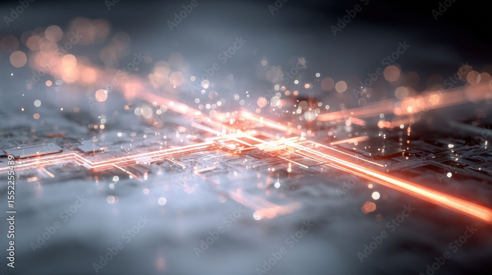 Aufkleber Futuristic glowing digital circuit lines on abstract technology background with cyber elements and vibrant light effects for innovation concepts