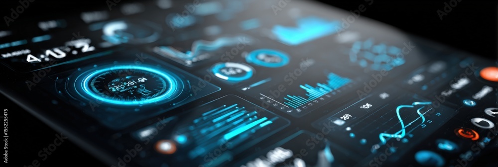 Aufkleber Ultramodern Smartphone Touchscreen with Futuristic Digital Interface Displaying Data Analytics and High-Tech Graphics for Innovation and Technology Themes