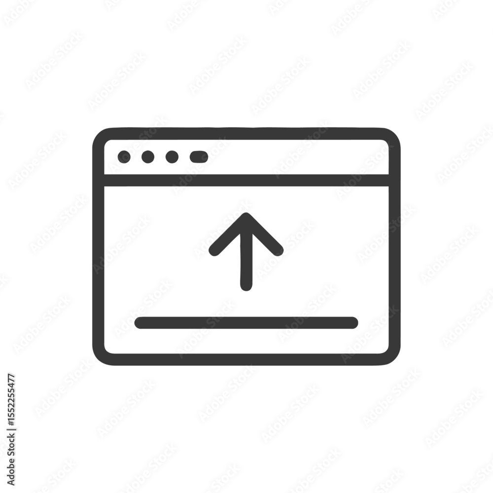 Poster clean upload icon: arrow ascending in browser window, minimalist design