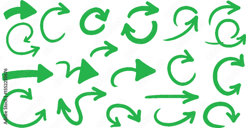 Poster green hand drawn arrows - dynamic directional vector set ai generative