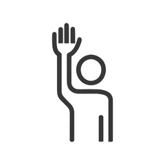 Minimalist Icon: Person Raising Hand, Simple Graphic Symbol, Dark Gray on White