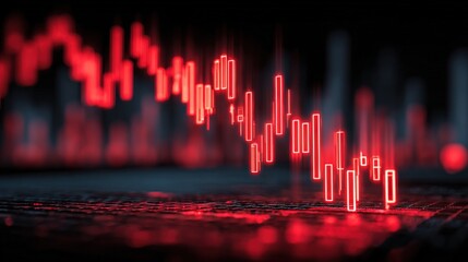 Dynamic Red Financial Chart Showing Market Decline with Volatile Fluctuations and Downward Trend on a Dark Background