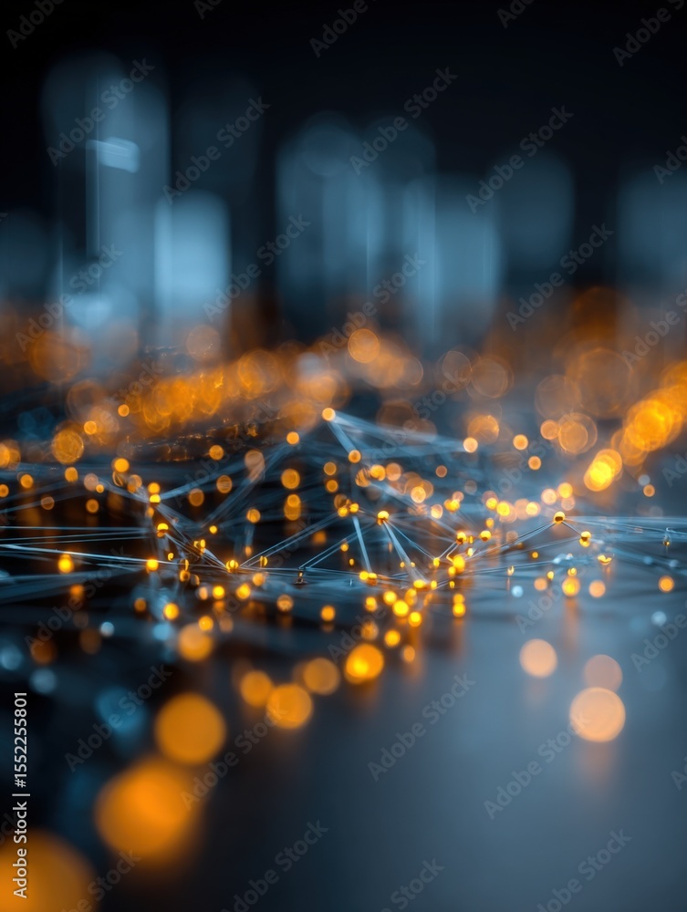 Leinwandbilder Abstract digital network visualization with interconnected glowing nodes representing technology data flow and futuristic connectivity concept