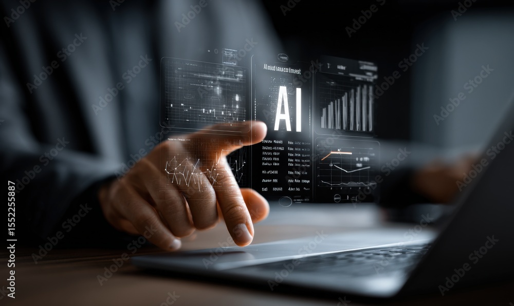 Aufkleber Businessman Using Artificial ligence Data Analytics Artificial ligence Technology Digital Graphs on Transparent Screen