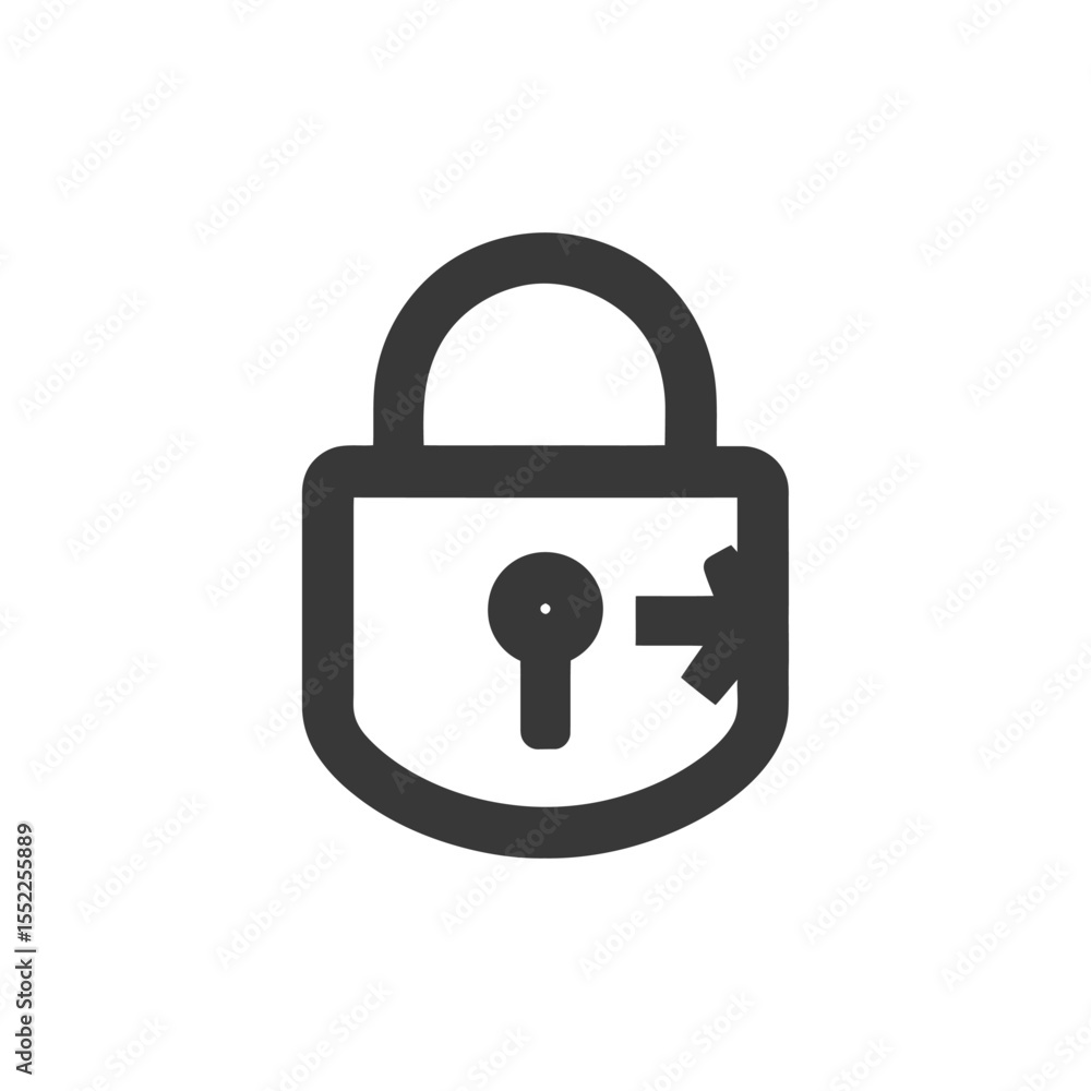 Poster minimalist padlock icon with keyhole and arrow symbol in dark gray
