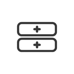 Fototapeta premium Two Rectangular Boxes with Plus Signs, Dark Gray on White Background, Simple Icon