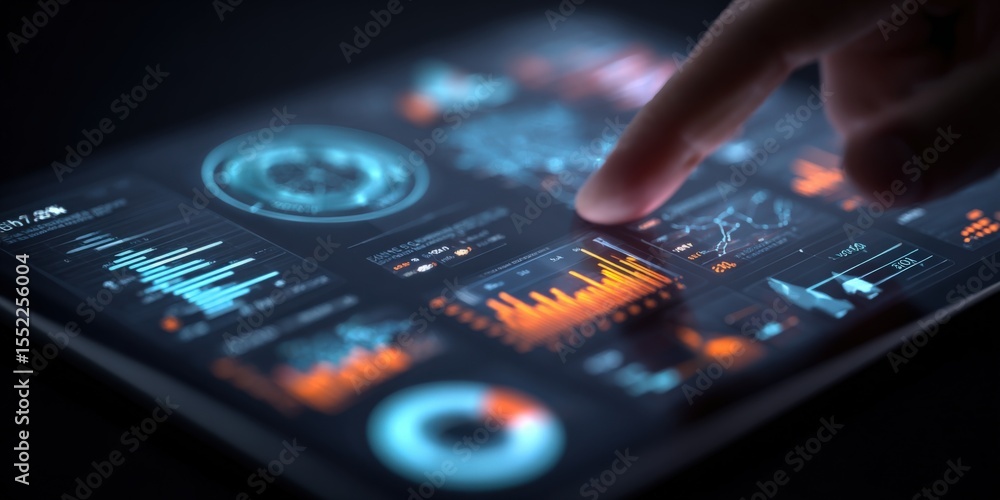 Aufkleber Innovative digital tablet interface displaying data analytics charts graphs and futuristic user interaction with touchscreen technology