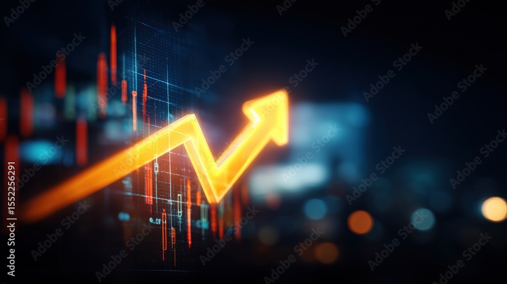 Poster Business Growth Chart with Upward Arrow and Data Analytics Visualization Representing Financial Success and Market Progress