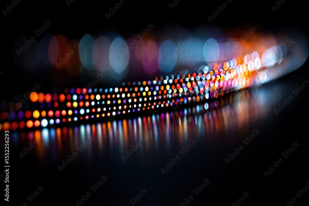 Aufkleber Vibrant colorful blurred bokeh lights reflecting on a dark surface creating a festive and dreamy atmosphere in a long exposure night scene