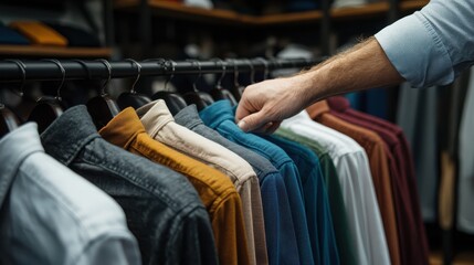 Naklejka premium A stylish assortment of garments hanging neatly on a rack, showcasing a variety of colors and textures that reflect the latest fashion trends and personal style.