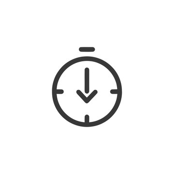 Downward Time: Minimalist Clock Icon with Arrow Symbolizing Time's Descent