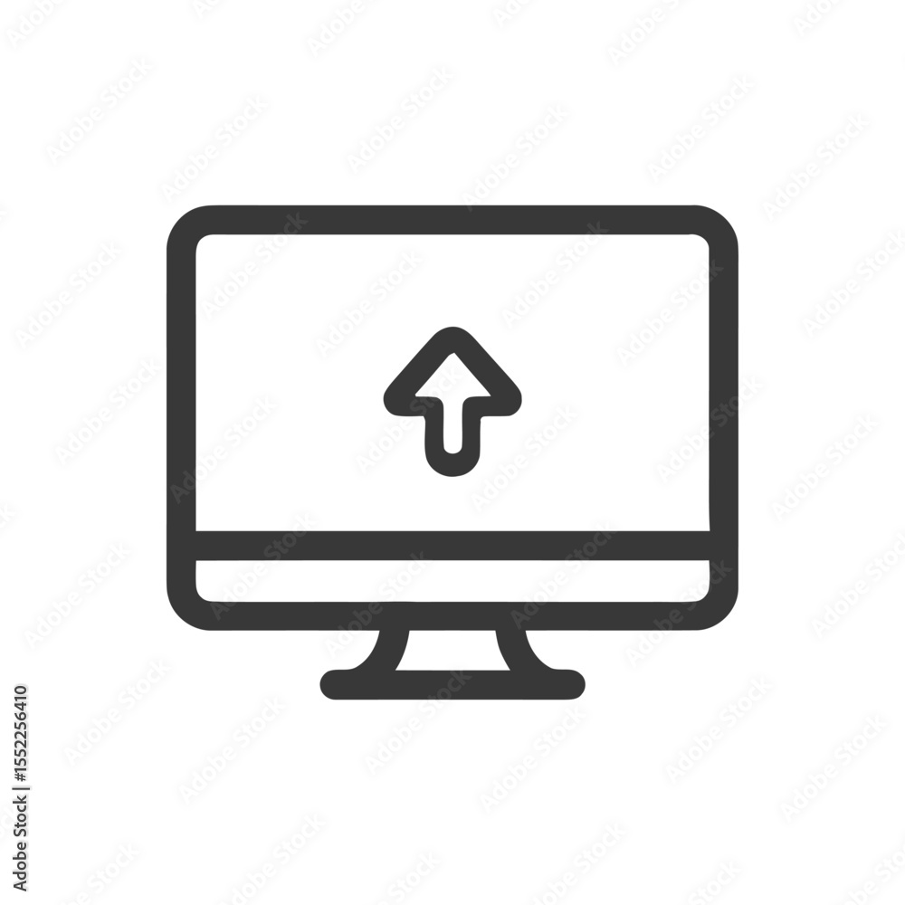 Poster upload icon on computer screen, minimalist line art design