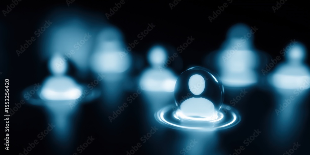 Poster diverse group of businesspeople attending virtual conference with holographic interfaces in dark mod