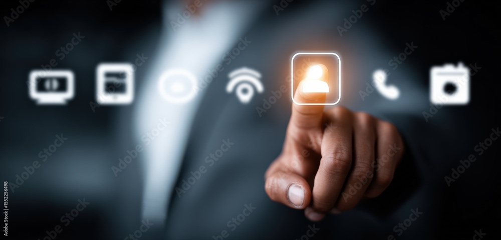 Leinwandbilder Modern touchscreen interface with icons for user profile WiFi call camera email and settings in a sleek digital environment