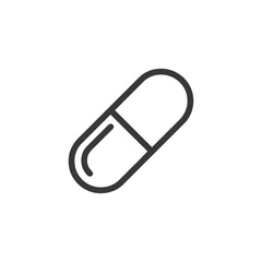Minimalist Capsule Pill Icon: Black Outline on White Background, Medical Symbol