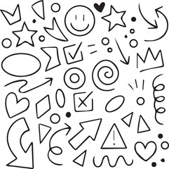 Hand-drawn arrow icon set. A collection of curved