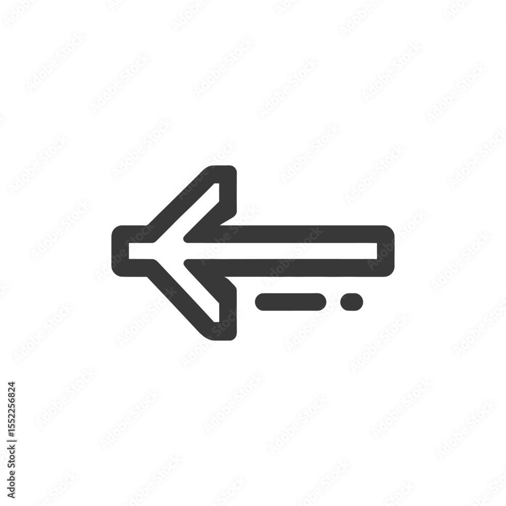 Poster bold left arrow icon with trailing dots on white background