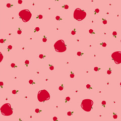 Red Apples on Pink Background Tossed Around. Seamless Pattern Design