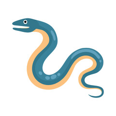 Fototapeta premium Cartoon illustration of a blue snake with a beige belly, ready to strike. A charming depiction of a slender serpent with a friendly appearance. 