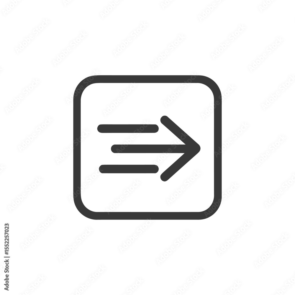 Poster forward arrow icon in rounded square frame, simple design