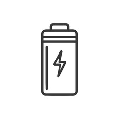 Minimalist Battery Icon with Lightning Bolt Symbol, Black Outline