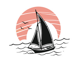 Sailboat at Sunset Minimalist Illustration