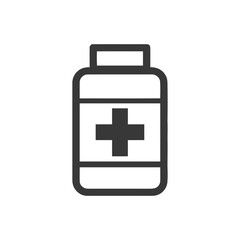 Obraz premium Minimalist Medicine Bottle Icon with Cross Symbol in Black and White