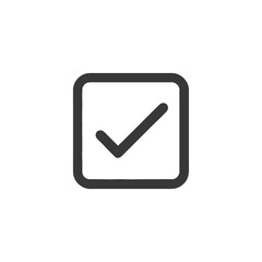 Simple Check Mark Icon Inside Square Box, Dark Gray on White Background