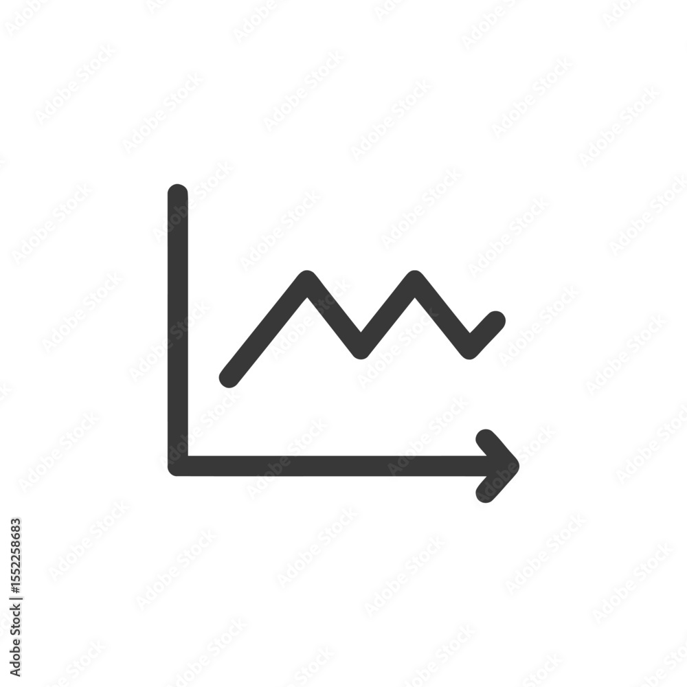 Poster minimalist line graph icon: fluctuating data visualization on white background