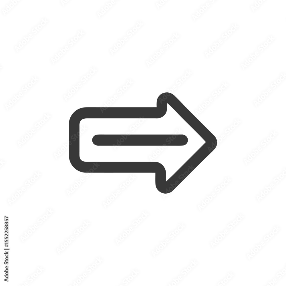 Poster bold right arrow icon with rounded edges and central line on white