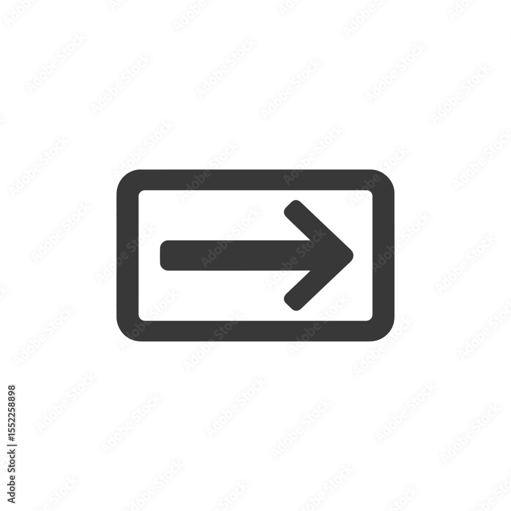 Poster bold right arrow icon in rounded rectangle frame, simple design