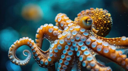 Obraz premium A vibrant octopus showcases its beauty and intelligence in a colorful underwater setting, reflecting the wonders of marine life and its mesmerizing attributes.