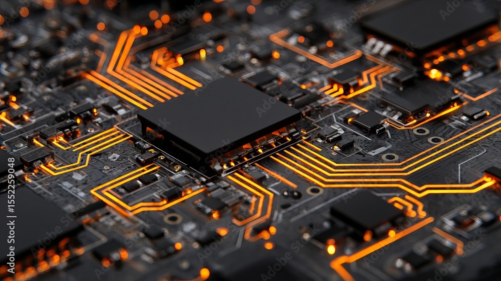 Aufkleber abstract technology background orange circuits digital motherboard electronic glowing lines modern f