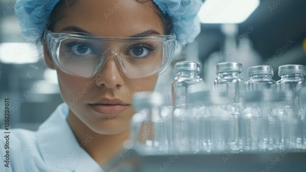 Poster scientist working in a laboratory, holding a rack of vials