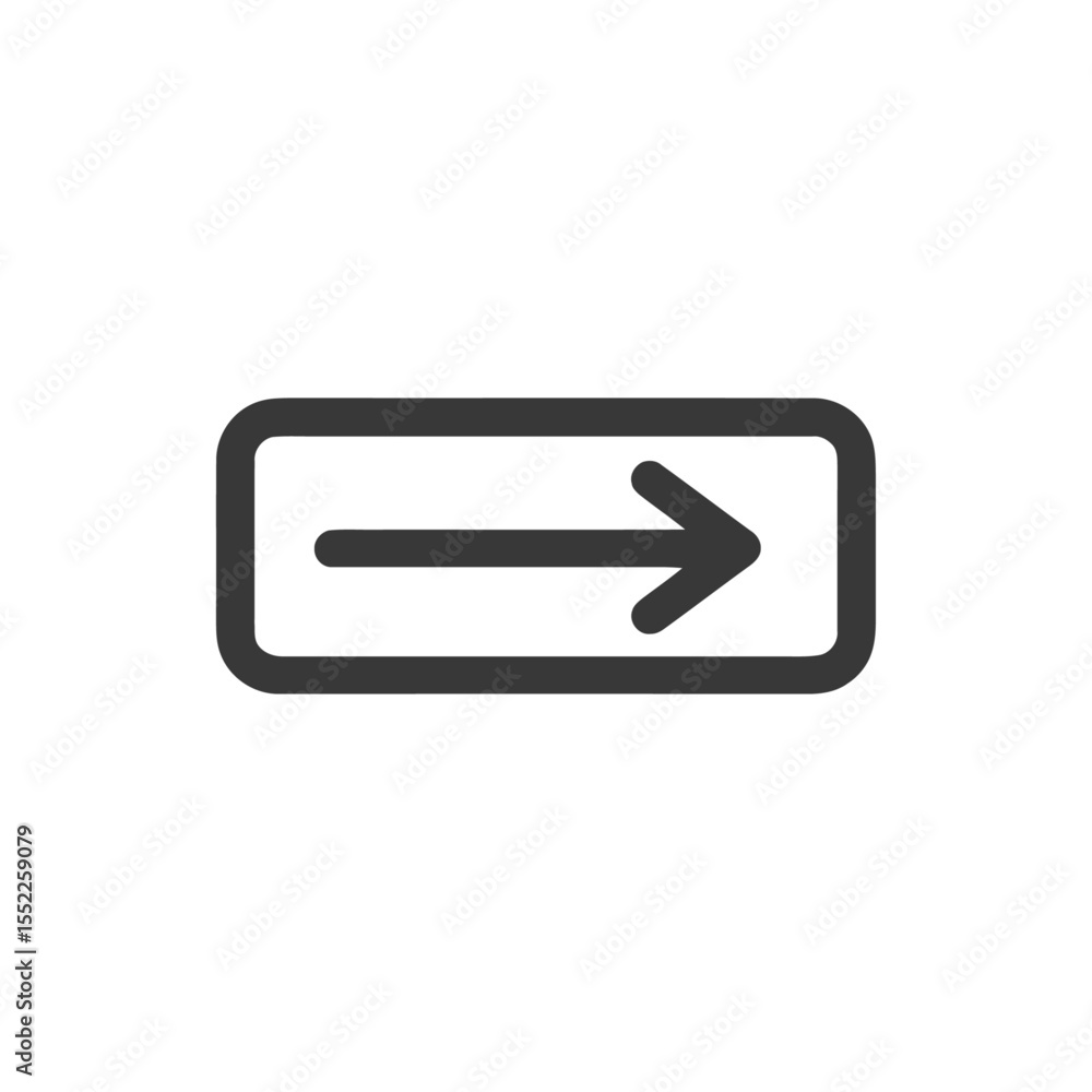 Poster simple right arrow icon in rounded rectangle, dark gray on white background