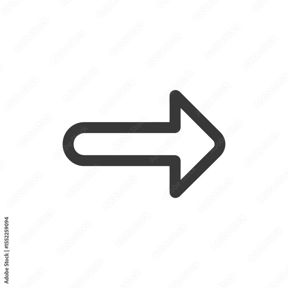 Poster bold gray arrow icon pointing right on white background, simple navigation symbol
