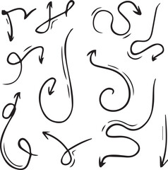 Hand-drawn arrow icon set. A collection of curved