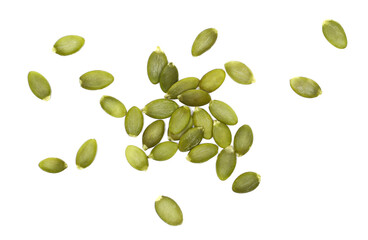 Pumpkin seeds isolated on white background, top view	